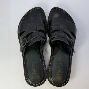 Born Black Pebble Leather Slide Sandals Y2K Womens 7 Buckle W31976‎ 2000s
